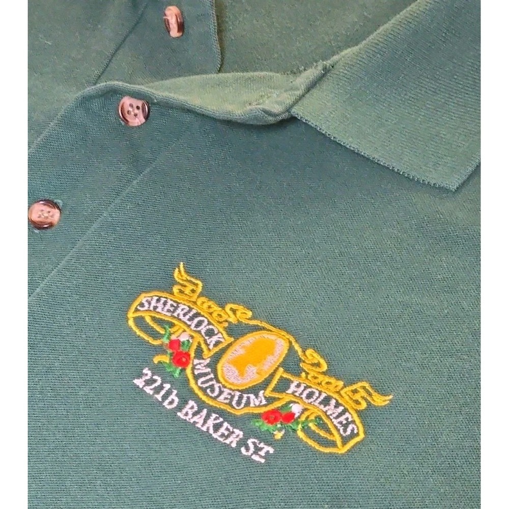 The Sherlock Holmes Museum Polo Shirt Mens XL Green 221b Baker St London Vtg